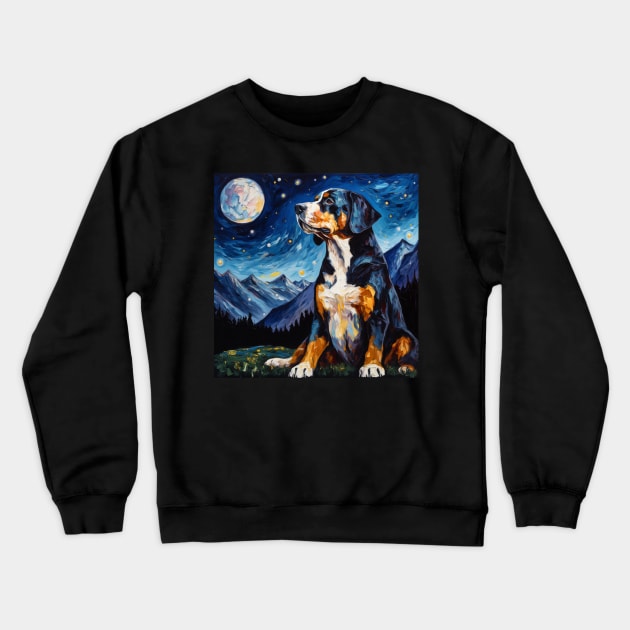 Greater Swiss Mountain Dog portrait Starry Night Crewneck Sweatshirt by NatashaCuteShop